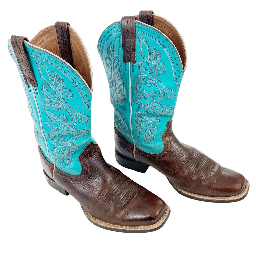 Ariat Cattle Drive Western Boot 6 Turquoise Brown